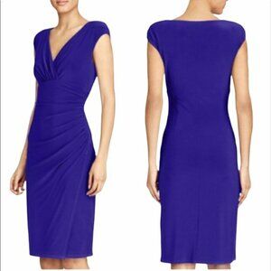 Lauren Ralph Lauren Adara Cobalt Blue V-neck Cap Sleeve Ruched Dress 4